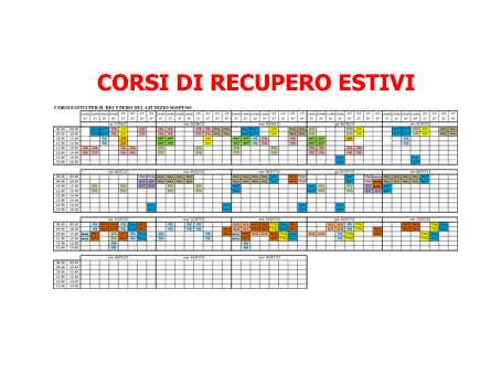 Calendario corsi di recupero estivi